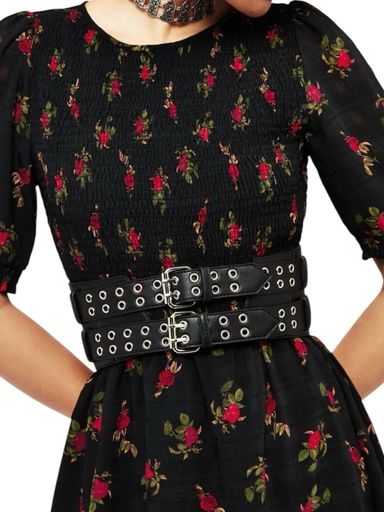 Disturbia Accessories - Disturbia | Paranoid Double Buckle Grommet Waist Belt Black Size Small / Medium